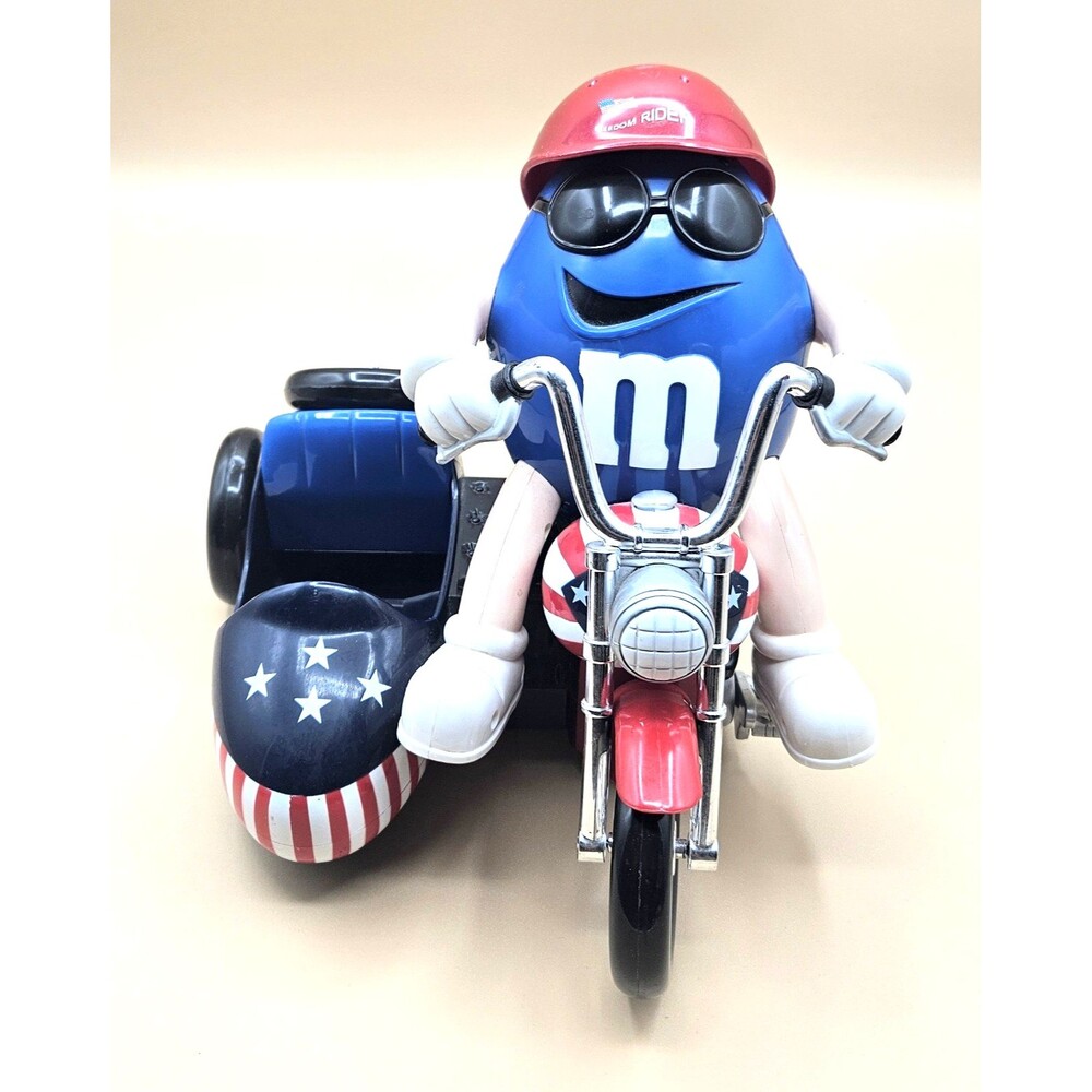M&M Freedom Rider Motorcycle Candy Dispenser Red White Blue Sidecar Mars